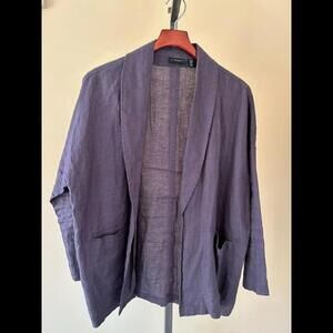 Adrienne Vittadini Blazer Women's Medium Linen Purple Waterfall Open Front